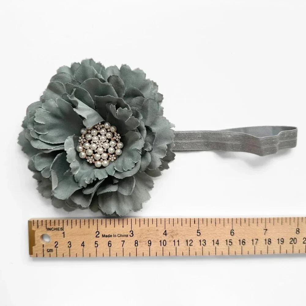 NWT Pretty Vintage Inspired Girls Headband Hair Floral Beaded Stone Grey OS